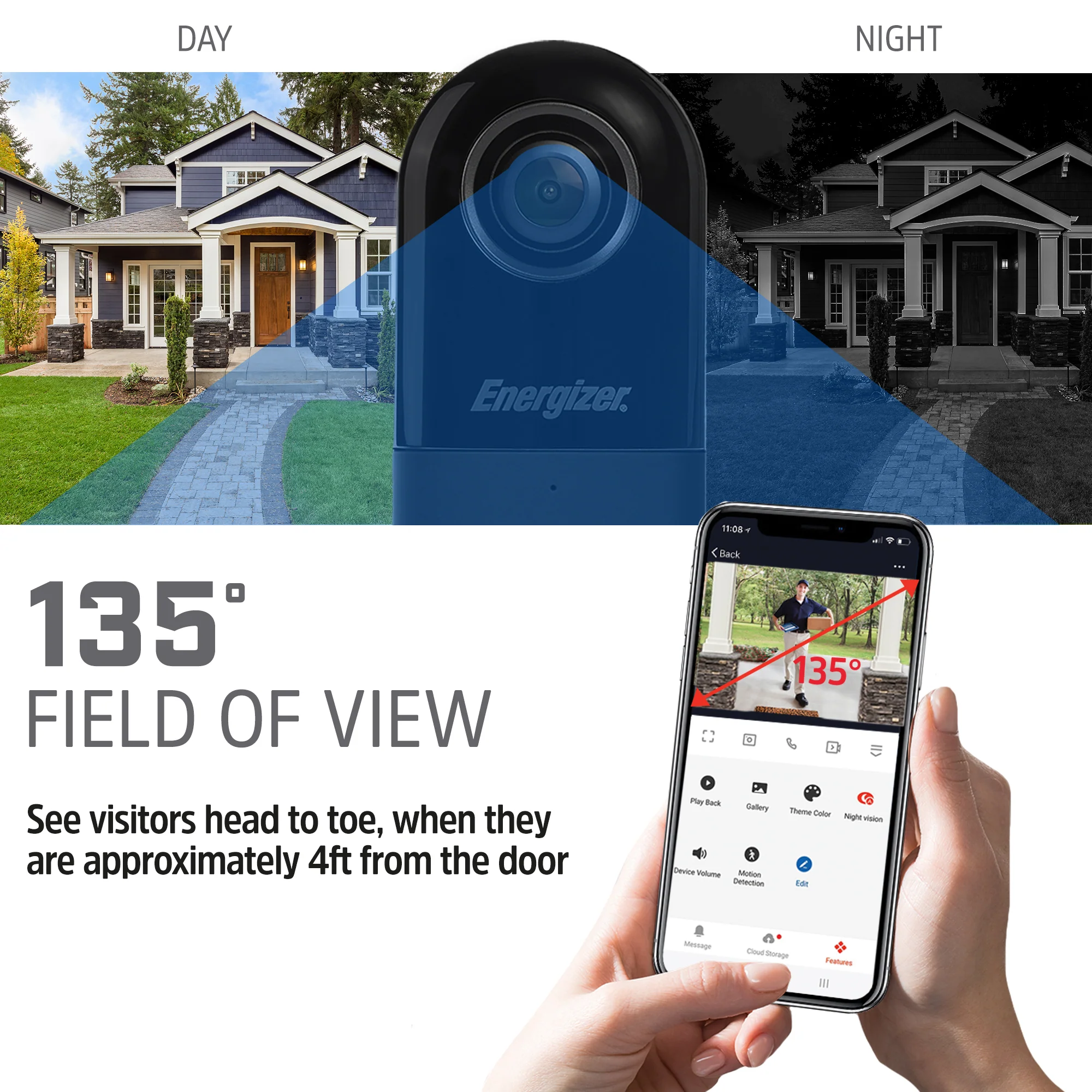 Energizer Connect Smart 5GHz Wi-Fi 2K QHD Wired Video Doorbell with Wireless Chime in Black - Image 6