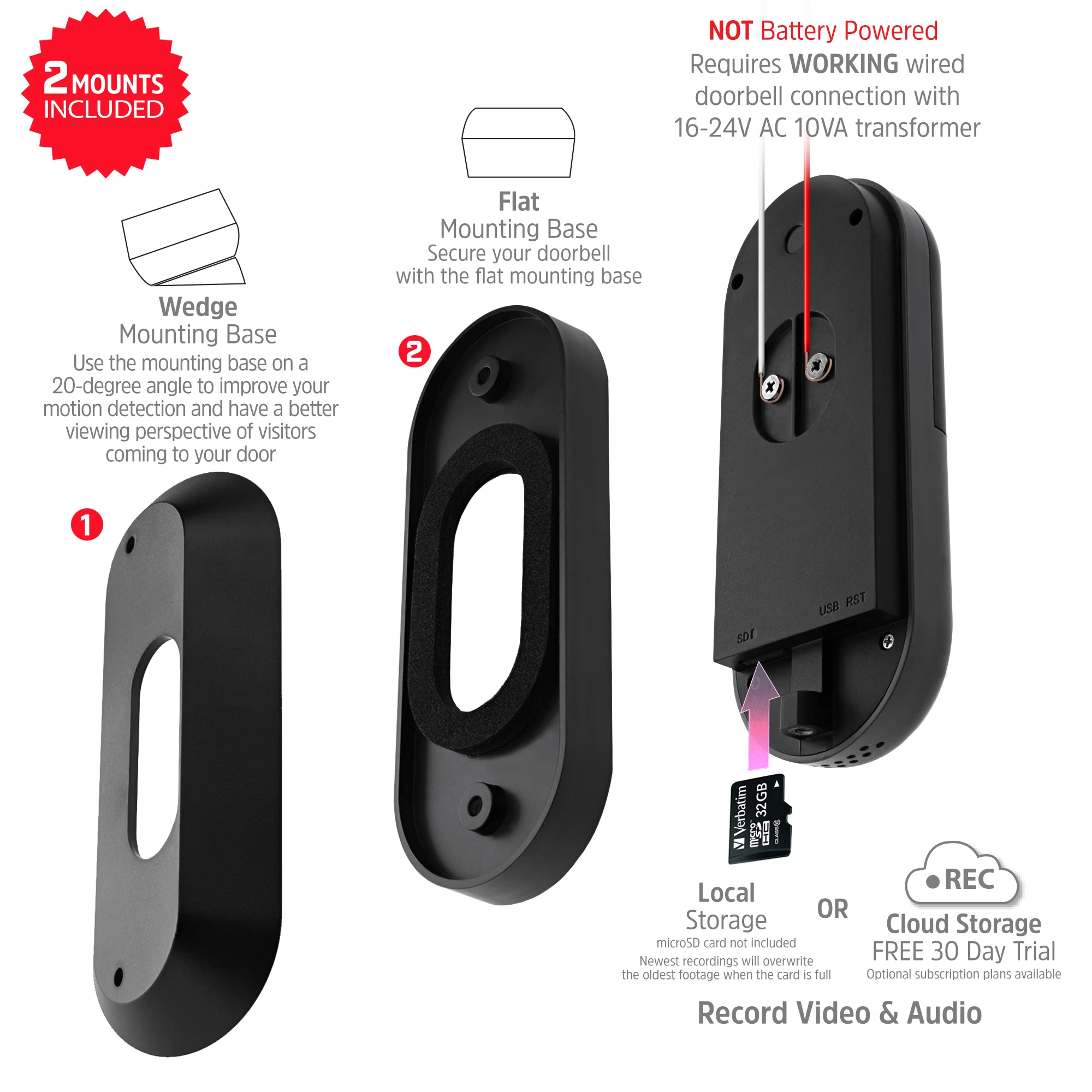 Energizer Connect Smart 5GHz Wi-Fi 2K QHD Wired Video Doorbell with Wireless Chime in Black - Image 7