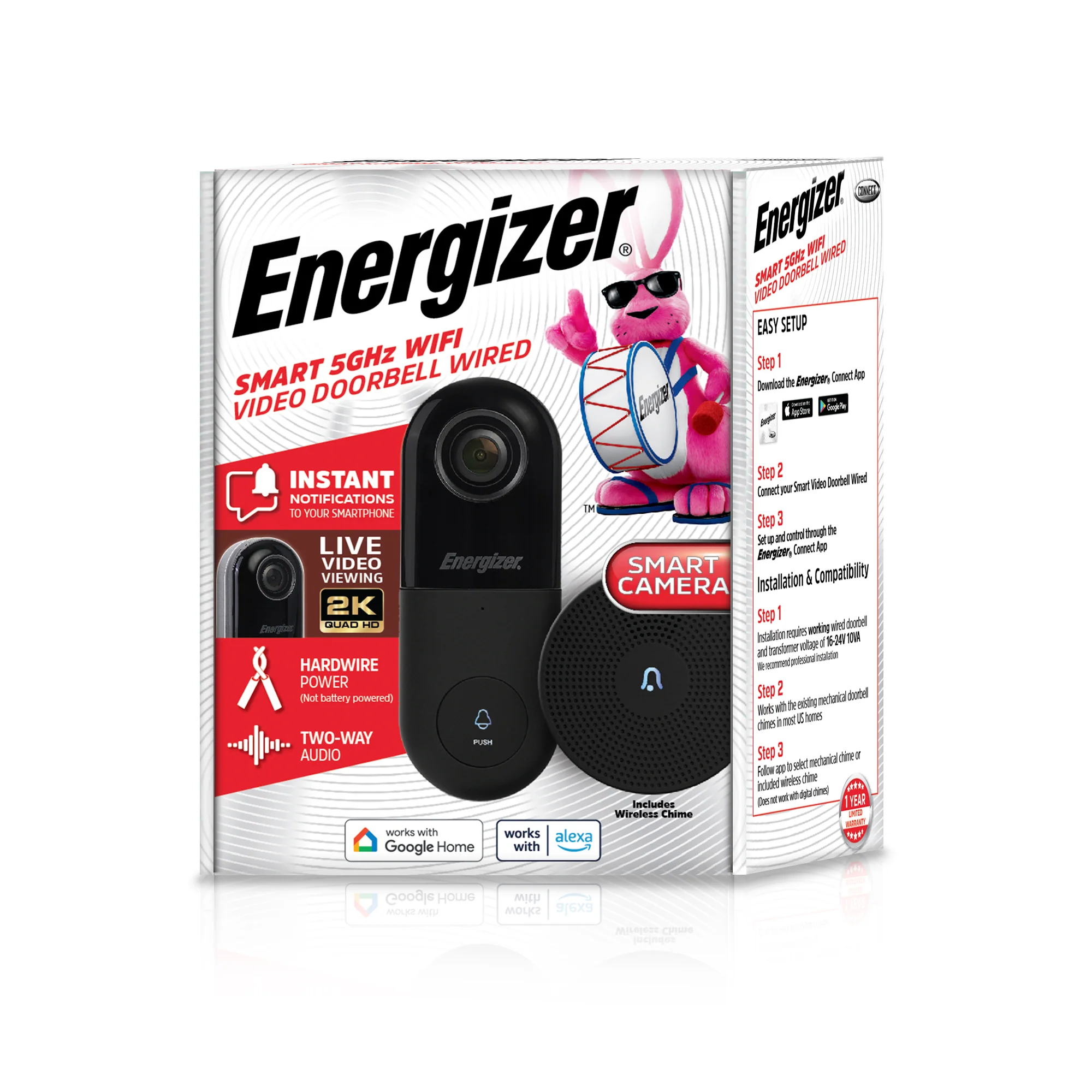 Energizer Connect Smart 5GHz Wi-Fi 2K QHD Wired Video Doorbell with Wireless Chime in Black - Image 9