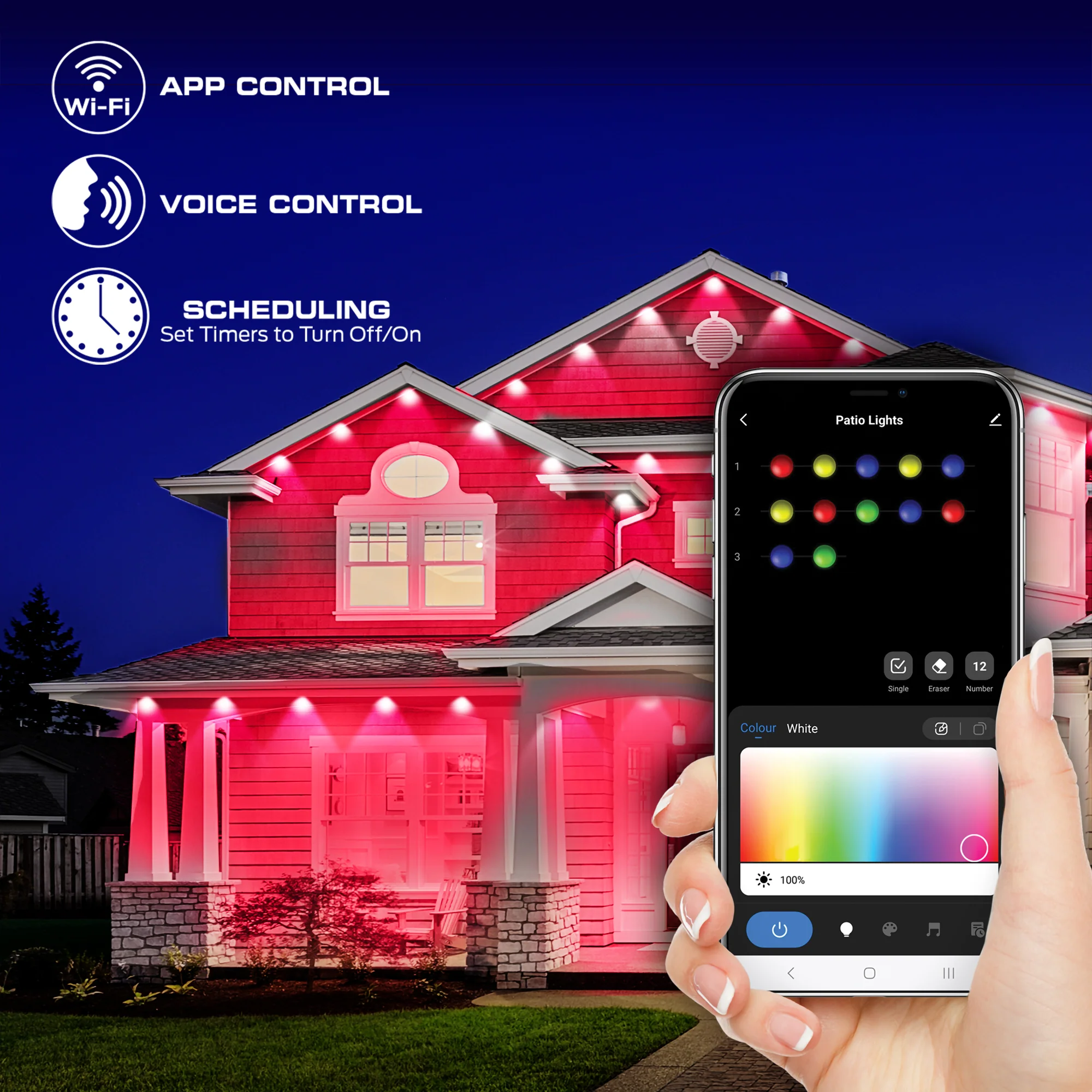 Smart 100 Ft. Outdoor Multicolor Permanent Eaves String Lights - Image 4