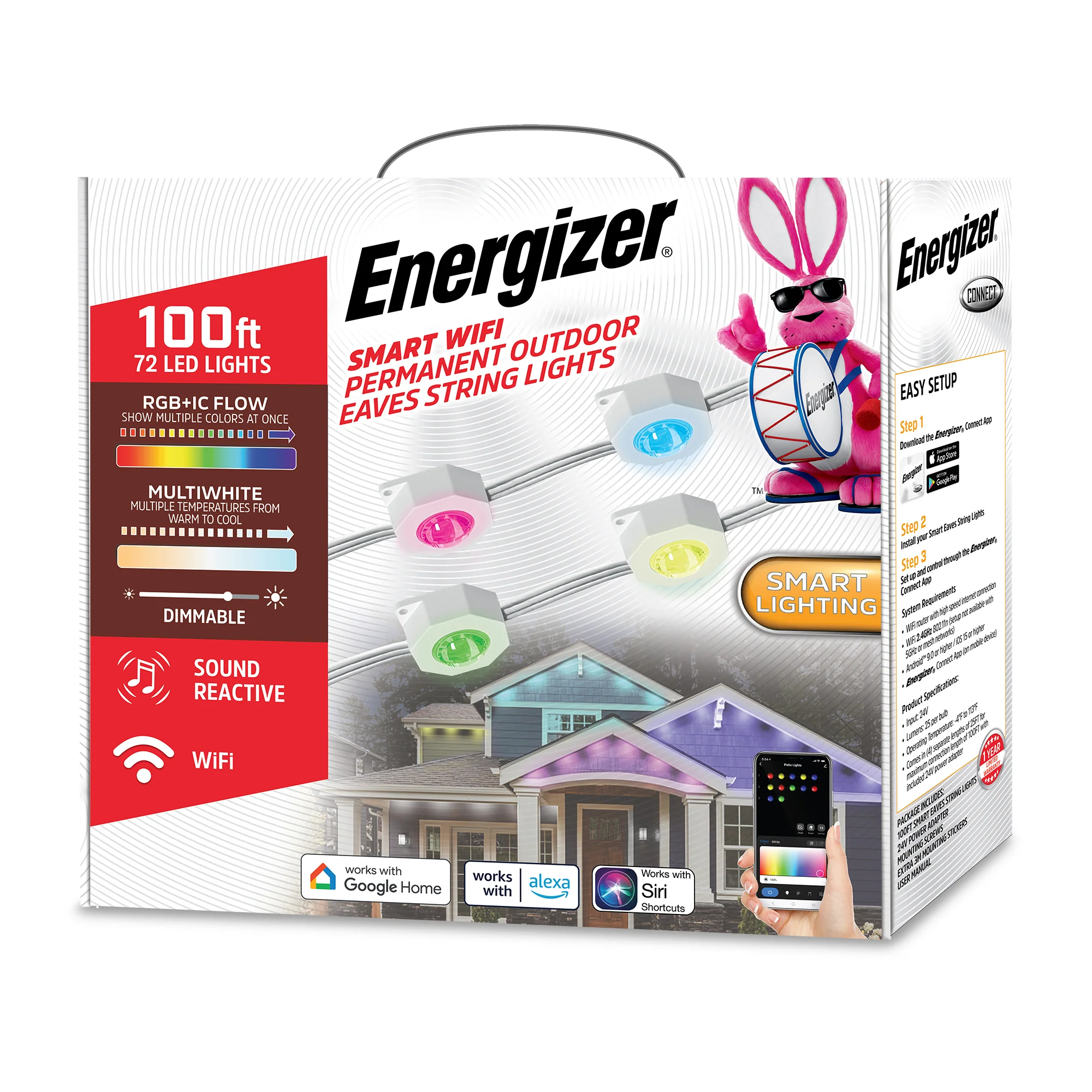 Smart 100 Ft. Outdoor Multicolor Permanent Eaves String Lights - Image 8