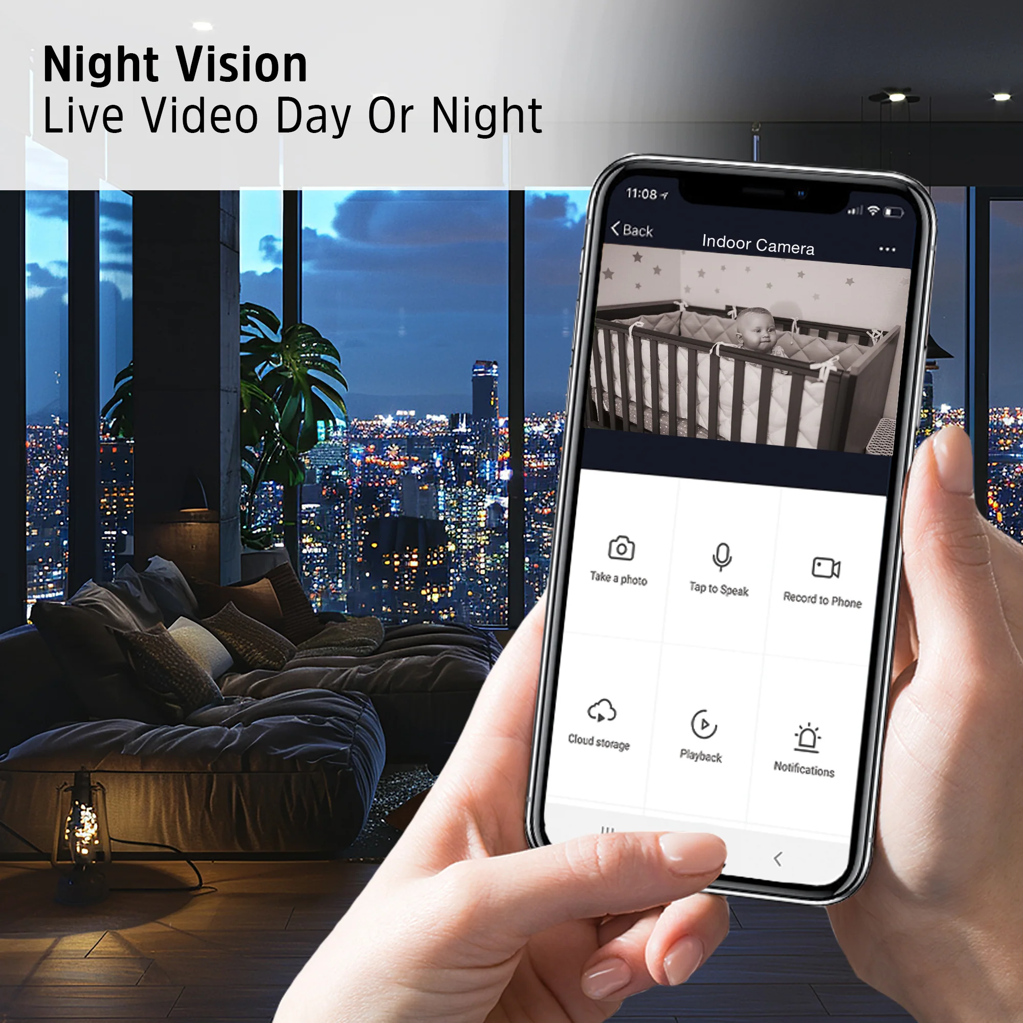 Smart 2.4Ghz QHD Wired Security Indoor Black Camera - Image 4