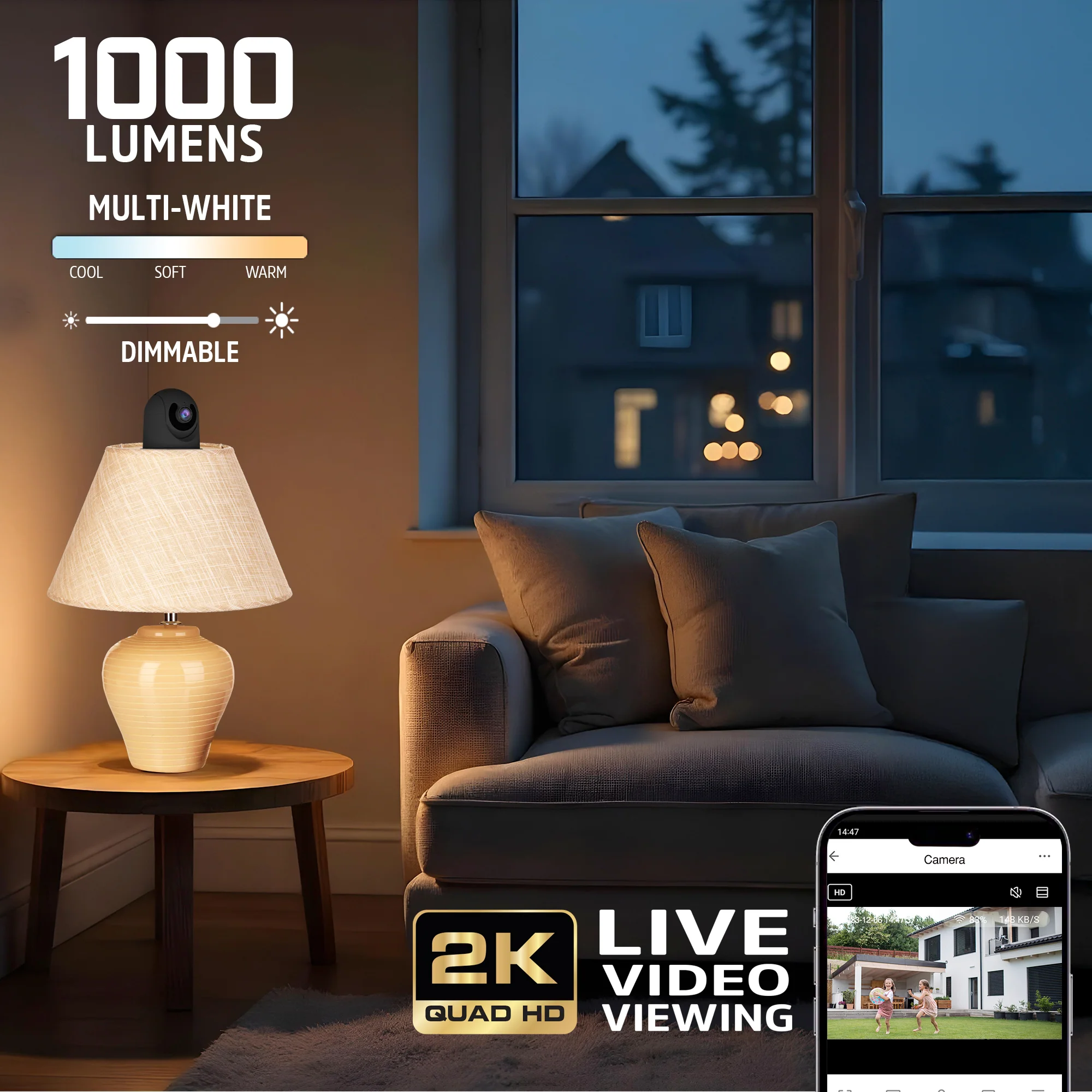 Smart 5GHz 2K Pan and Tilt Camera w/ multi-white 1000 Lumen Lightbulb - Image 13