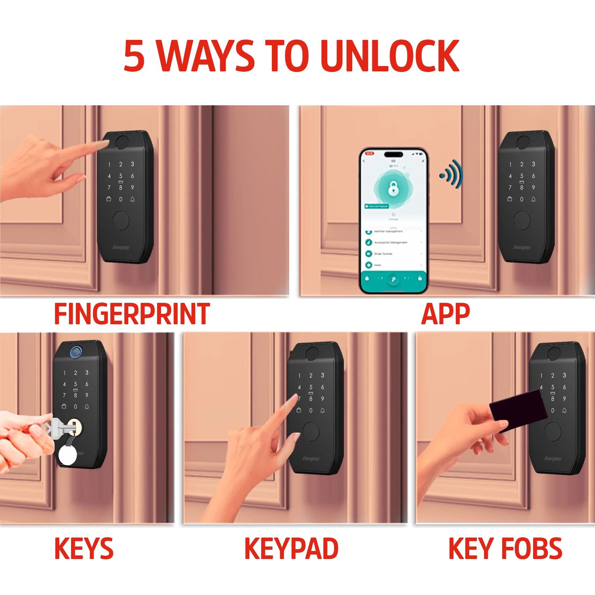Smart 5 in 1 Deadbolt Door Lock, Fingerprint, Code, Mobile App, Key Fob - Image 6