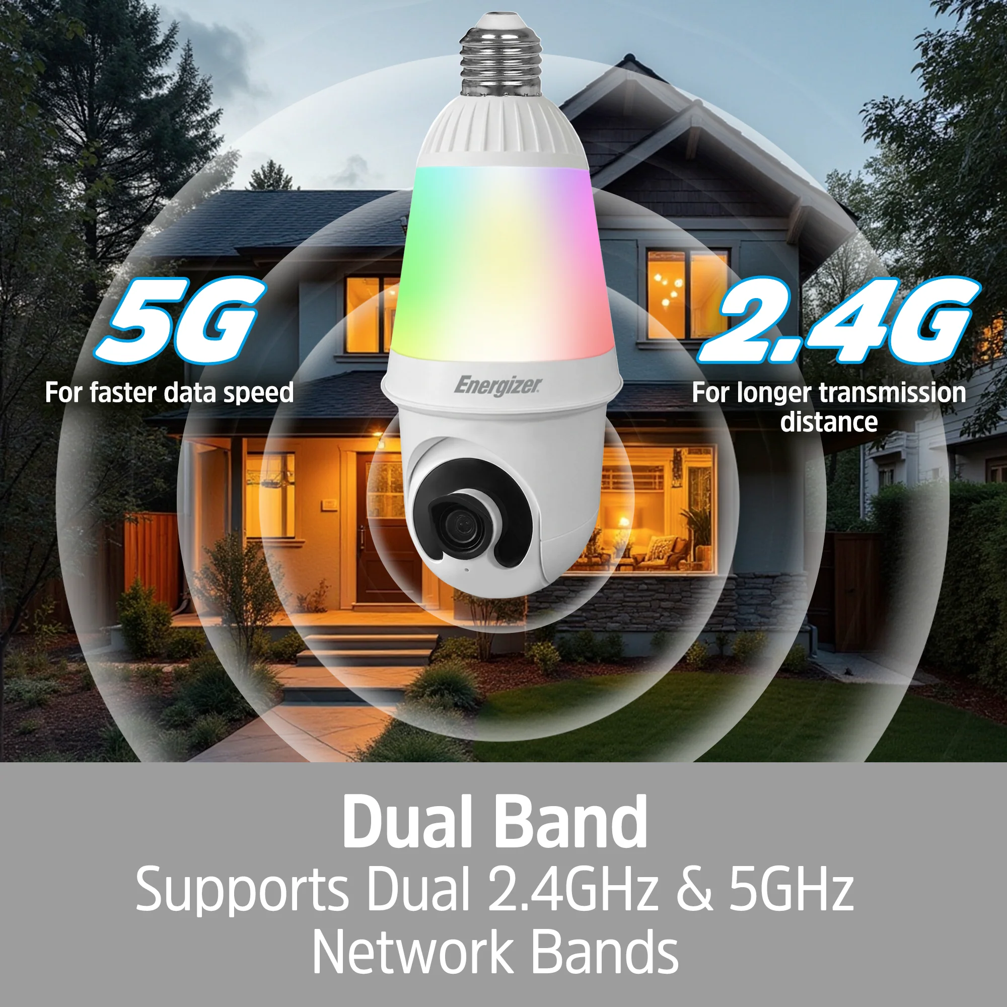 Smart 5GHz 2K Quad HD WiFi 1000 Lumens Light Bulb P/T Security Camera - Image 3