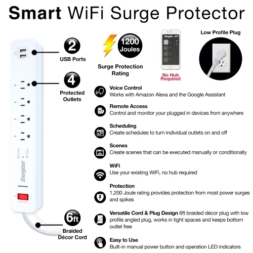 Smart WiFi Surge Protector with 4 AC Ports, 2 USB Ports - Image 11